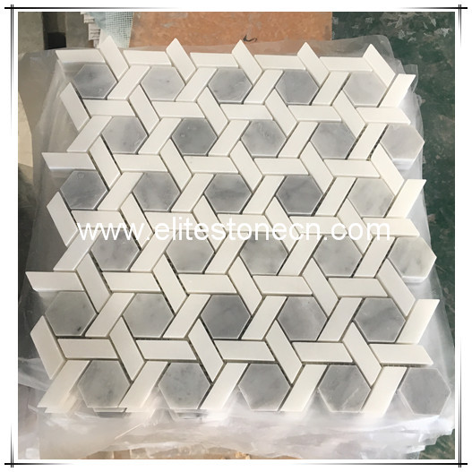ES-W141 Italy Carrara Grey And White Marble Polished Hexagon Mosaic Wall Tile