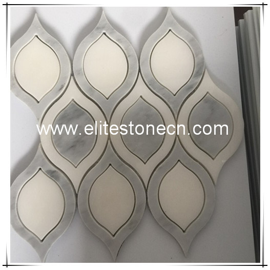 ES-W44 Polished pure white marble mixed grey marble leaf pattern mesh-mounted mosaic tile