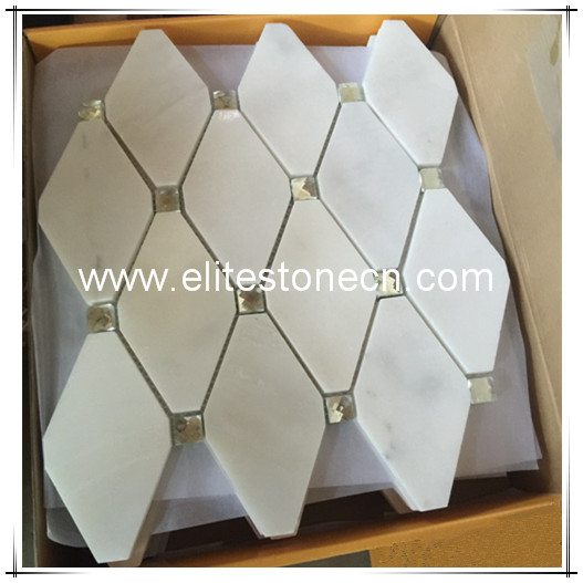 ES-W58 Long octagon white marble mosaic with glass dots for wall decoration