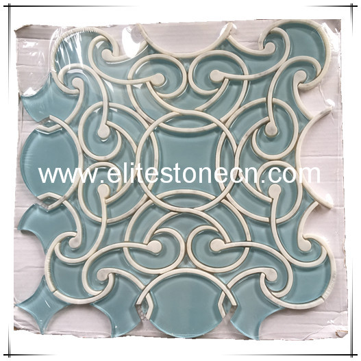 ES-W97 China Factory Price Flower Pattern Glass And Marble Mosaic Tile 8mm Bathroom Kitchen Hotel waterjet mosaic backsplash Wall Tile