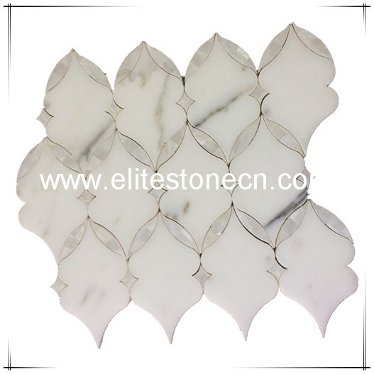 ES-W69 Water Jet Calacatta Gold Marble Mosaic with mother pearl of shell inlay mosaic tile