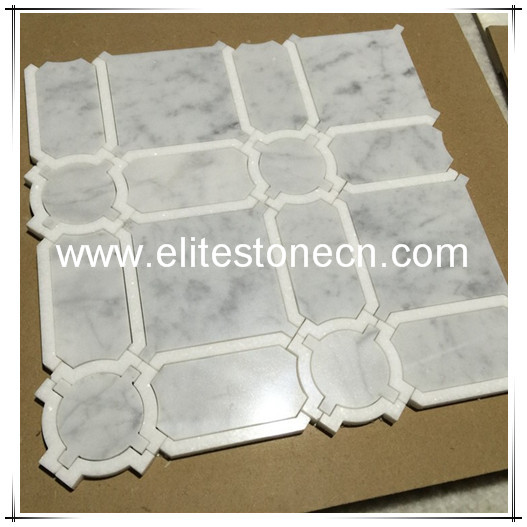 ES-W112 Italian Bianco Carrara White Mixed Pure White Marble Waterjet Mosaic Tiles From Chinese Factory