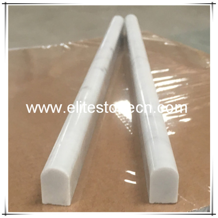 ES-B18 Carrara Marble Italian White Bianco Carrera Bullnose Pencil Molding Polished