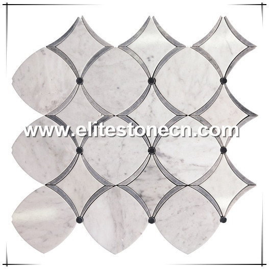 ES-W136 custom designed pattern carrara white waterjet marble mosaic tile for sale