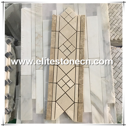 ES-K02 Crema Marfil Classic Diamond Mosaic Border Corner Tile Polished
