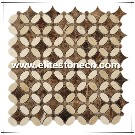 ES-Z05 Polished Beige and Brown Flower Pattern Backsplash Wall Tile Marble Mosaic