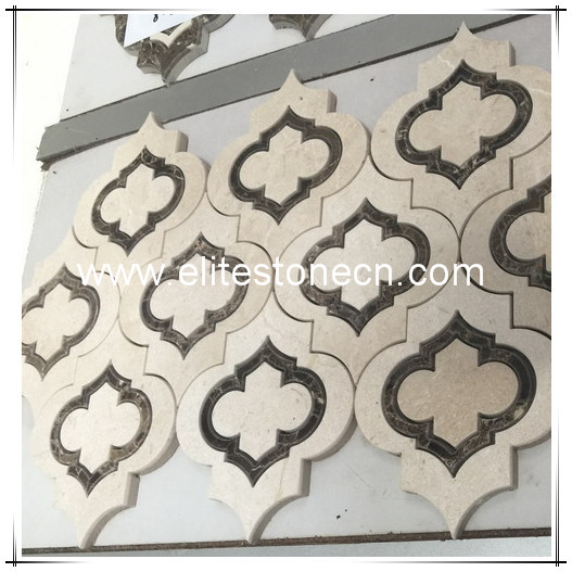 ES-A14 Cream Marfil Dark Emperador Lantern Water Jet Marble Mosaic Tiles