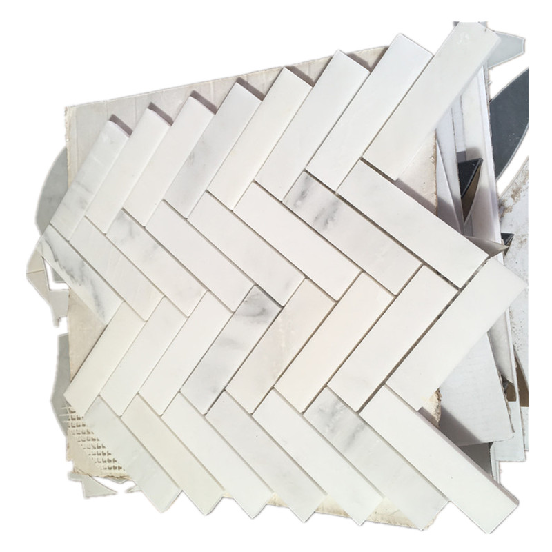 ES-O24 Polished Oriental White Marble Mosaic Herringbone Flooring