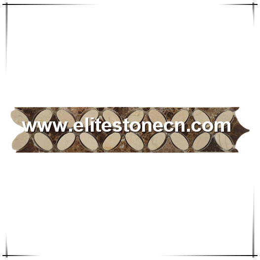 ES-K04 Crema Marfil Flower Mosaic Border Listello Tile with Emperador Dark Dots Polished - Marble from Spain