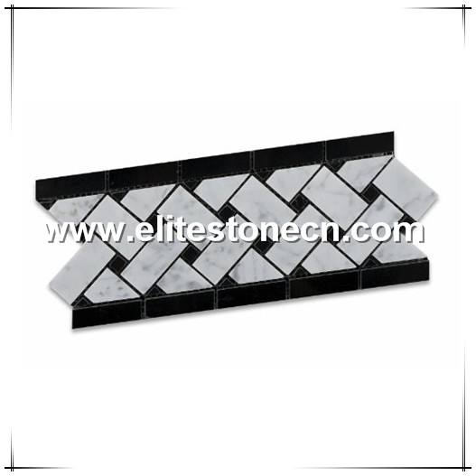 ES-K03 Carrara White Basketweave Mosaic Border with Black Dots Honed - Marble from Italy