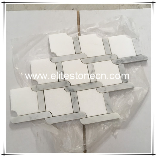 ES-T25 Carrara And Thassos White Irregular Polish Marble Mosaic For Bathroom