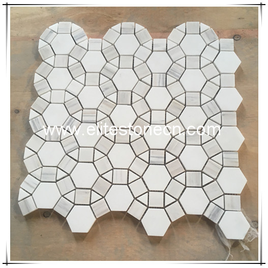 ES-T24 Football Marmala White Marble Mosaic Tile Mixed Thassos White Flower Mosaic