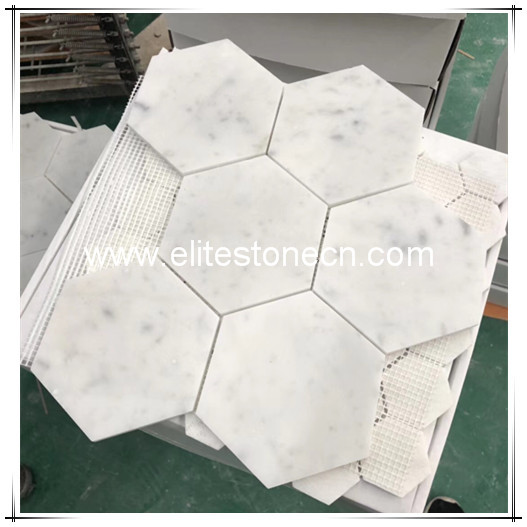 ES-C48 Cheap Bianco White Carrara Hexagon Marble Mosaic Floor Tile
