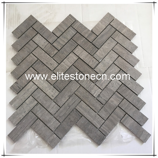 ES-H26 Grey Wood Grain Marble Polished Herringbone Mosaic