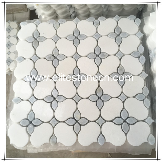 ES-W153 Greece White Thassos Marble Waterjet Luxury Mosaic Tile Backsplash