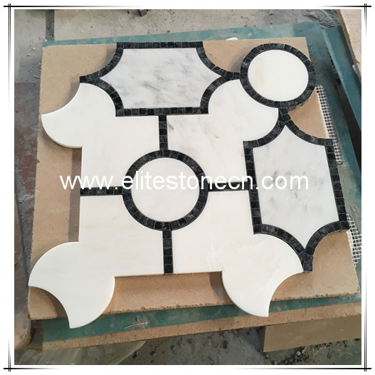 ES-W152 Polished irregular design water jet medallion white marble mosaic