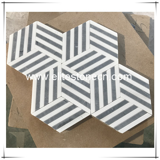 ES-W173 white and grey marble mosaic polish Finishing hexagonal stone mosaic tile for bathroom floor