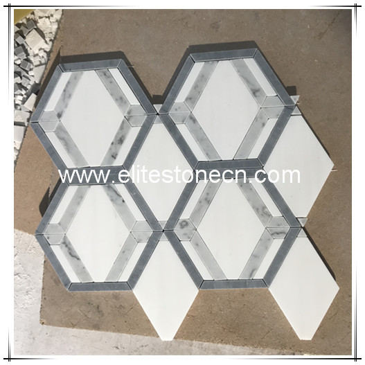 ES-W185 gray white hexagon marble tile mosaic for Bathroom Wall Splash