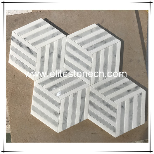 ES-W165 Carrara And White Thassos Marble Hexagon Mosaic Bathroom Floor Tile
