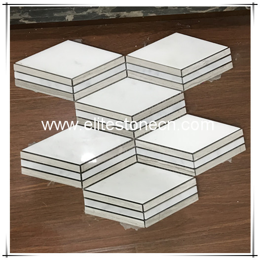ES-W186 Thassos White Rhombus Marble Mosaic Floor Tiles