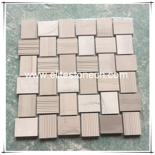 ES-H027 China Factory Art Decor Wooden Marble Mosaic Basketweave Brown Wood Marble Mosaic