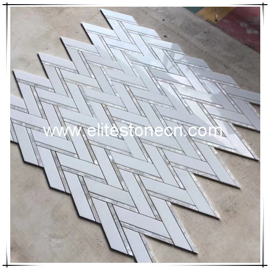 ES-W172 Cheap Building Materials Artist Chevron Thassos White Shell Design Waterjet Mosaic For Bathroom