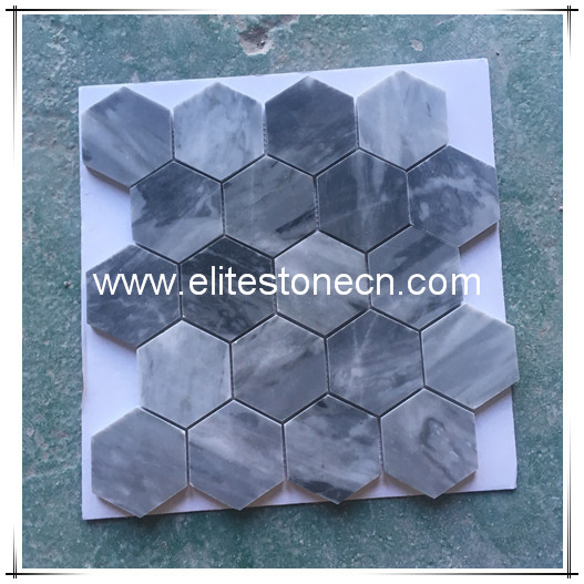 ES-R46 Italian Bardiglio Nuvolato Marble Honed 3 Hexagon Grey Mosaic Tiles