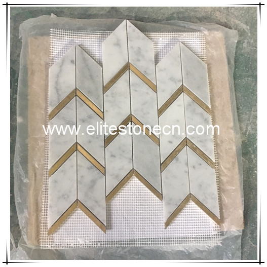 ES-W193 hot sale premium grade brass inlay carrara white marble waterjet mosaic tile