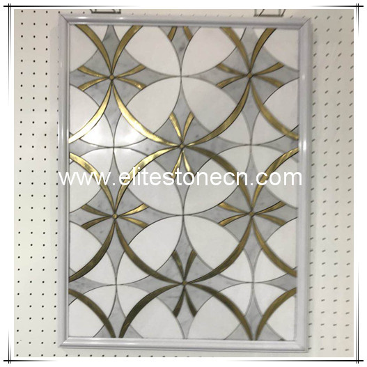 ES-W192 Italy Statuario Mixed Grey Marble and Brass Mosaic Tile Waterjet Mosaic