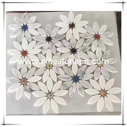 ES-W216 White Marble Floor Tile Mosaic With Flower Patterns