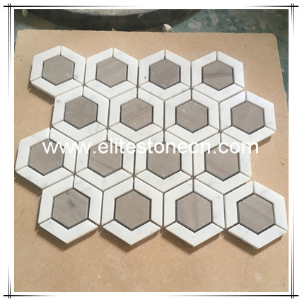ES-H34 wood gray hexagon marble mosaic for bathroom and shower floor