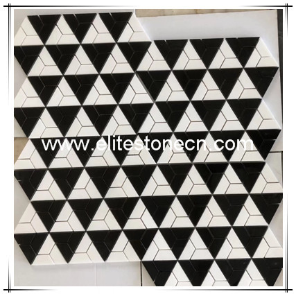 ES-N14 White And Black Flooring Tile Hexagon Marble Mosaic