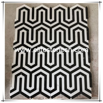 ES-T52 Black And White Marble Mosaic Floor Tile Water Jet Marble Designs