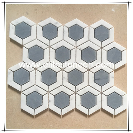 ES-T53 gray white hexagon marble tile mosaic for Bathroom Wall Splash