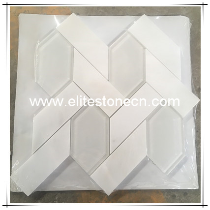 ES-W253 Thassos Natural Stone Water Jet Mable Tile With Frosted Glass Mosaic Back-splash Tile
