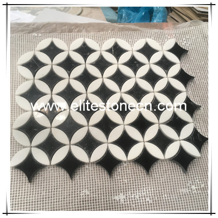 ES-N15 White and black marble stone flower mosaic bathroom wall tile