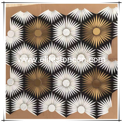 ES-W258 Black rose goldfoil water jet mosaic tile gold flowers mosaic tile Inlay Brass for floor and wall 