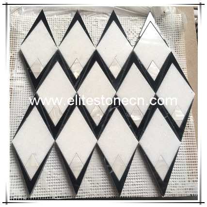 ES-T57 Chinese Black Vein Marble Rhombus with Thassos White Mosaic Tile