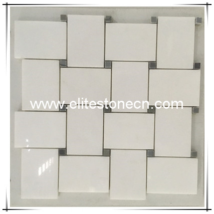 ES-T56 Thassos White marble with Black Dots Large Basketweave Mosaic tile