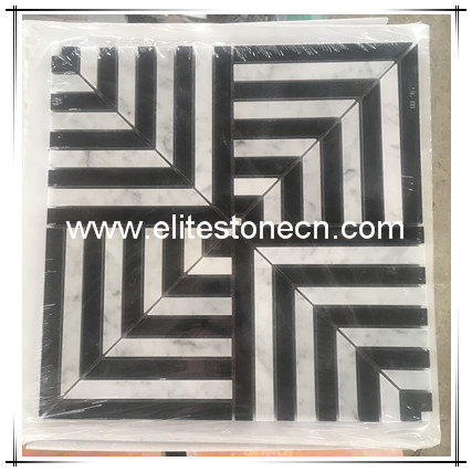 ES-N16 white grey and black color mixed hexagonal marble mosaic for home decoration