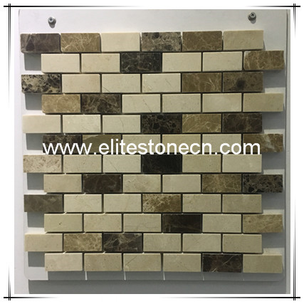 ES-A15 crema marfil and Dark Emperador brick backsplash marble mosaic tiles for home decoration