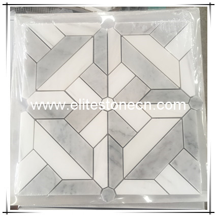 ES-C61 Factory wholesales Italian Carrara grey and white waterjet mosaic tile
