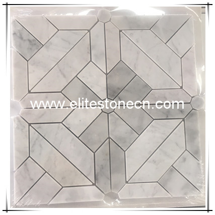 ES-C60 New Design Bathroom Carrara White Marble Waterjet Mosaic