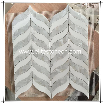 ES-W265 China Art Design Thasoss White Mix Shell Marble mosaic tiles Waterjet Artistic Mosaic Tile