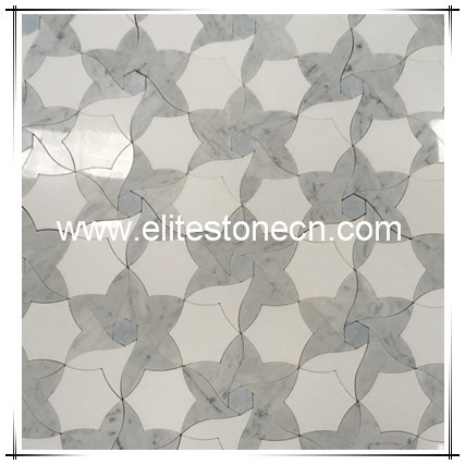 ES-C64 Carrara white grey marble flower waterjet stone mosaic tiles for home decoration