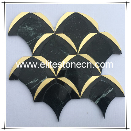 ES-W267 Fan shaped Marble Mixed Brass Gold Polished Mosaic Tile
