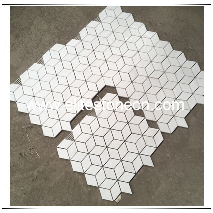 ES-D12 natural white marble rhombus shaped mosaic tile for bathroom wall background