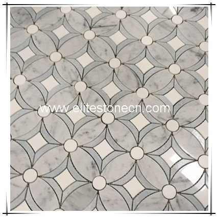 ES-W269 White Marble Floor Tile Mosaic With Flower Patterns