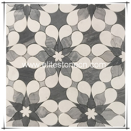 ES-W434 Art Decorative Project Grey Marble Waterjet Mosaic Tiles Gray Flower Mosaic Pattern Design Tile
