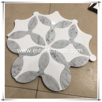 ES-W440 Polished Carrara Greek Crystal White Waterjet Marble Flower Pattern Mosaic